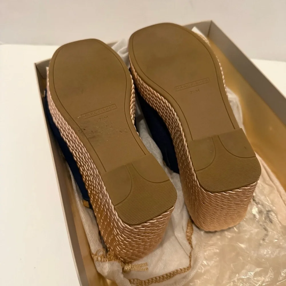 Marc Fisher Navy Suede Studded Wedge Slide Sandals Size 7.5